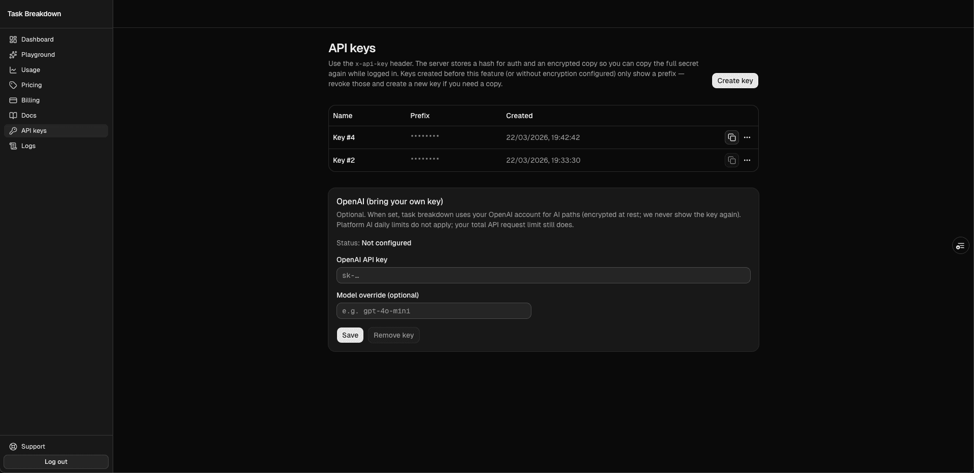 Task Breakdown API screenshot 3
