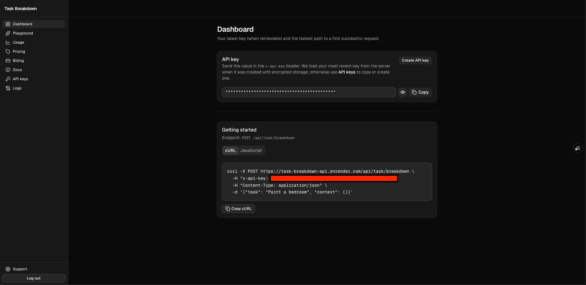 Task Breakdown API screenshot 1