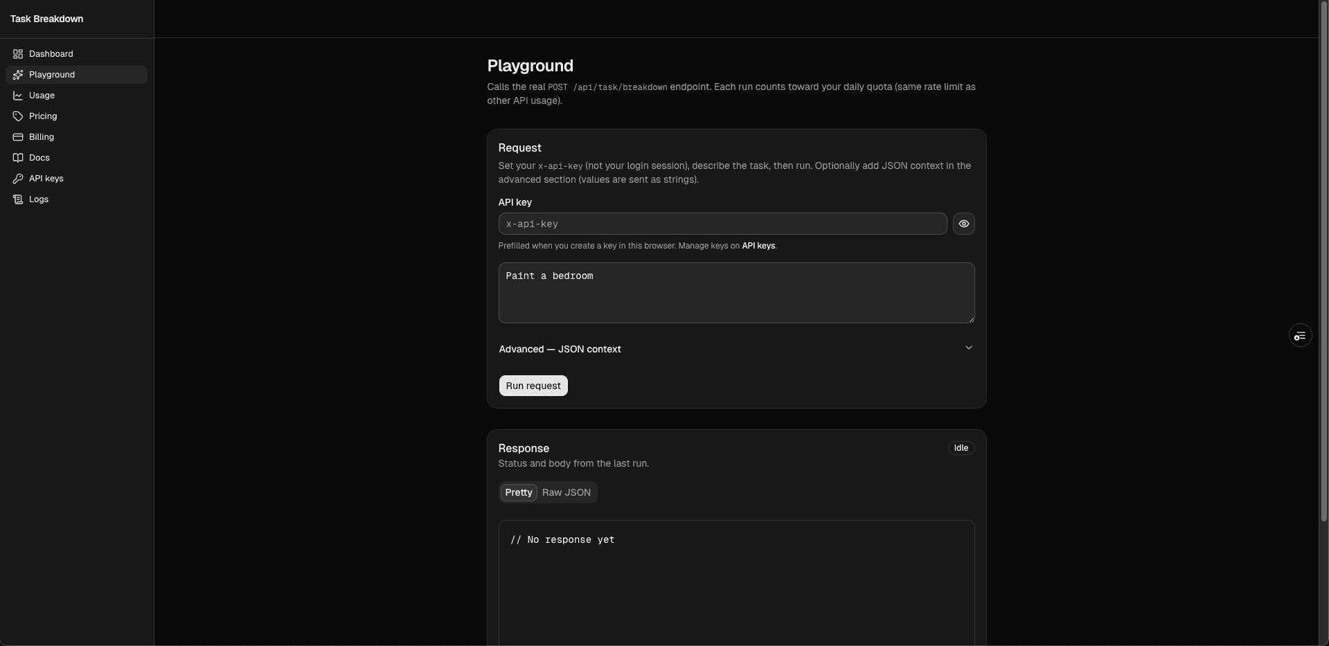 Task Breakdown API screenshot 2