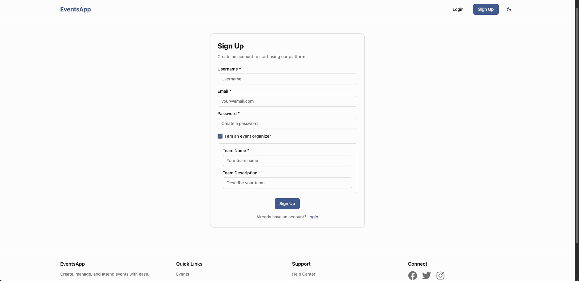 Events Platform screenshot 1