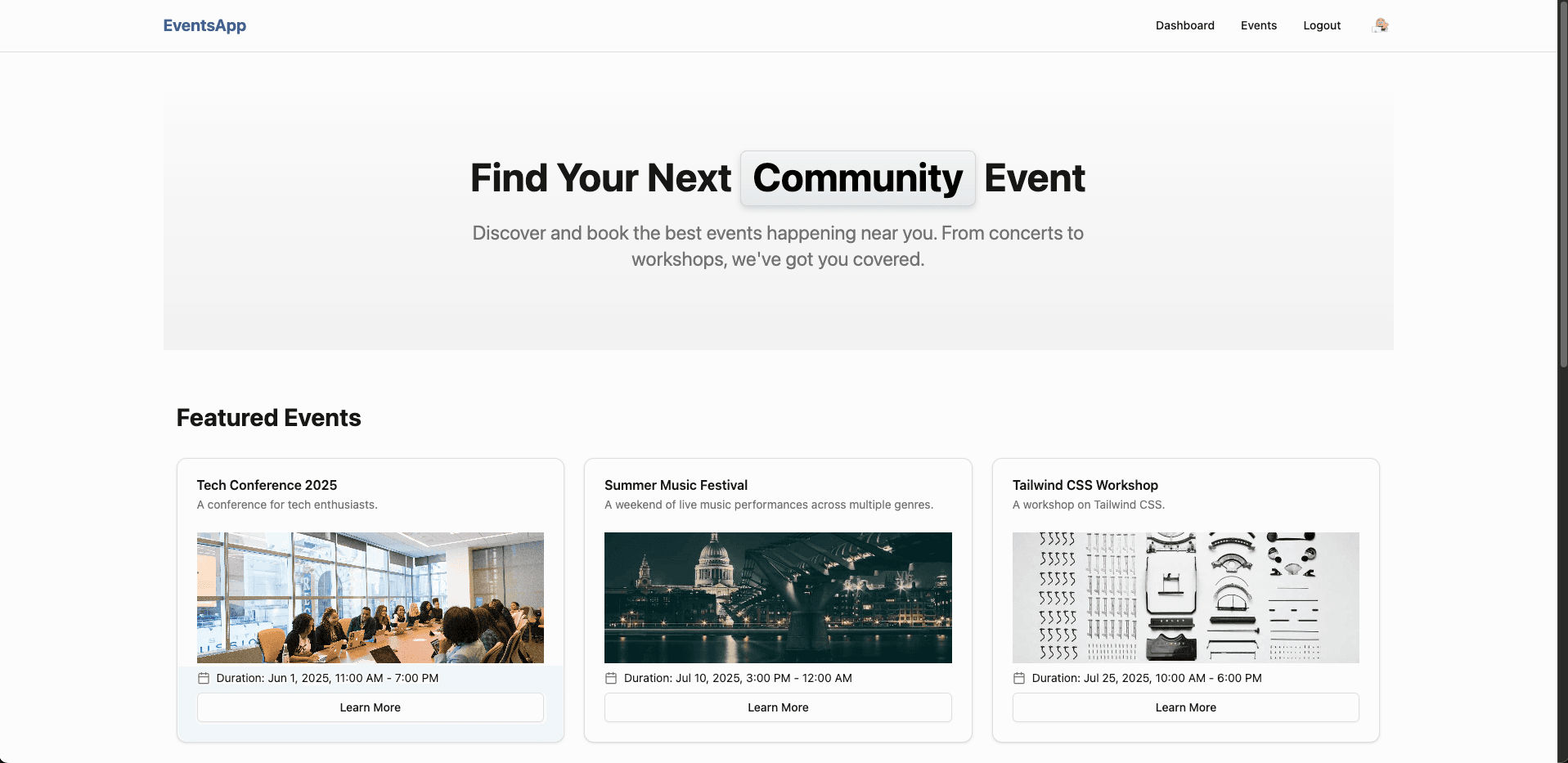 Events Platform screenshot 2